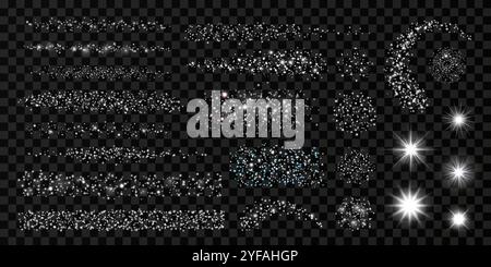 Silver glitter design set. Isolated light elements Stock Vector
