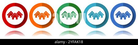 Home, house, real estate vector icons, flat icon set for logo design, webdesign and mobile applications, colorful web button collection in eps 10 Stock Vector