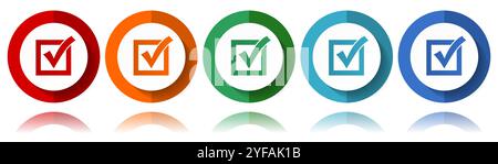 Correct, check box vector icons, flat icon set for logo design, webdesign and mobile applications, colorful web button collection in eps 10 Stock Vector
