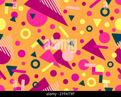 Geometric seamless pattern with memphis elements in 80s style. Colorful geometric pattern. Design of promotional products, wrapping paper and printing Stock Vector