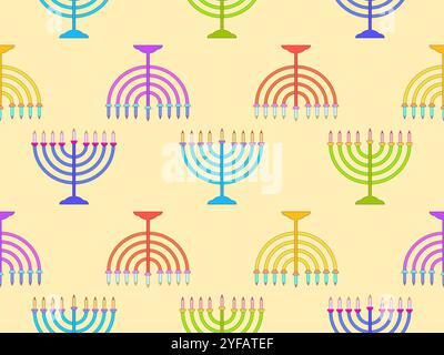 Hanukkah seamless pattern with menorah with nine candle. Jewish festival background for brochures, banners and wrapping paper. Vector illustration Stock Vector