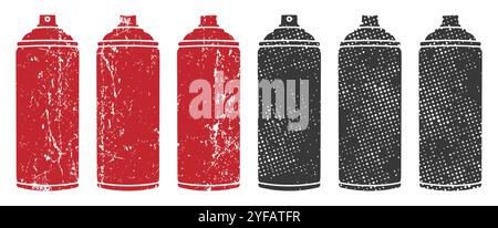 Grunge texture style Spray paint bottle icon. Aerosol spray aluminium can package logo sign. Graffiti paint. Vector illustration image. Isolated on wh Stock Vector