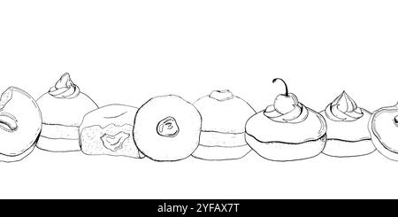 Delicious donuts with toppings seamless border Stock Vector