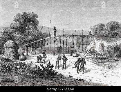 Mojave or Mohave Indians playing a pole and hoop game, seen during the expedition of Balduin Möllhausen to America, 1853 -1854. From Le Tour du Monde, published Paris, 1860. Stock Photo