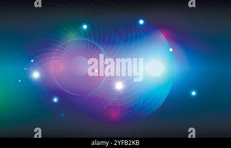 Illustration with bright circle blue space on dark background. Energy wallpaper. Bright star. Colorful set Stock Vector