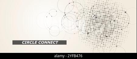 Circle connect in flat style. Halftone dots background. Circle halftone pattern. Vector cover Stock Vector