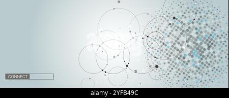 Gray circle connect on halftone background. Banner template. Abstract vector illustration Stock Vector