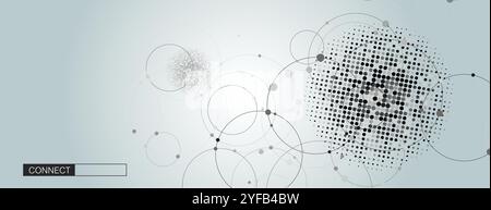 Gray circle connect on halftone background. Banner template. Abstract vector illustration Stock Vector