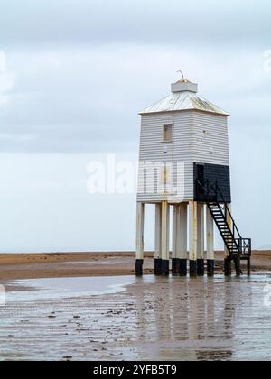 The Low Lighthouse on the beach at Burnham on Sea in Somerset England UK built of wood in 1832 and still in use, it is a grade II listed building. Stock Photo