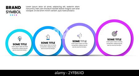 Infographic template with icons and 4 options or steps. Growing circles. Can be used for workflow layout, diagram, banner, webdesign. Vector illustrat Stock Vector