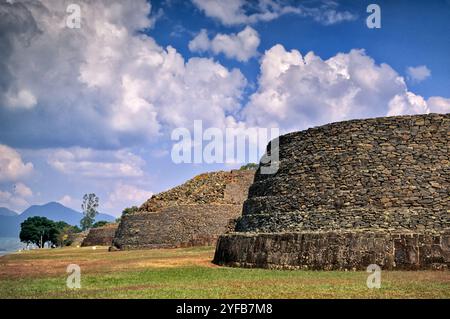 Las Yacatas, semi-circular pyramids, ancient temples at Purépecha capital, Tzintzuntzan, Michoacan state, Mexico Stock Photo