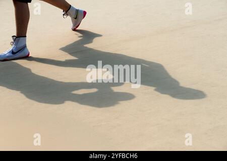 Shadow of a Boxer in Training Stock Photo