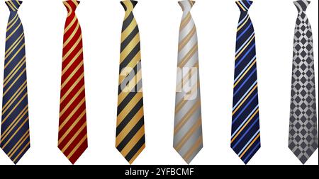 tie or necktie set. modern and trendy style of necktie. vector illustration isolated on white background. Stock Vector