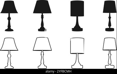 table lamp icon set vector illustration isolated on white background. Stock Vector