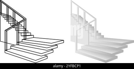 white stairs turn straight up vector illustration isolated on white background. Stock Vector