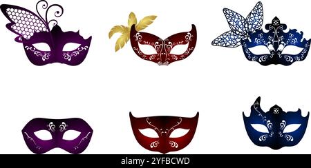 carnival mask or party mask for couple set vector illustration isolated on white background. Stock Vector