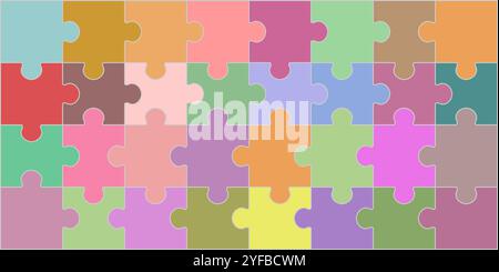 colorful puzzle pieces 8x4 block square. vector illustration isolated on white background. Stock Vector