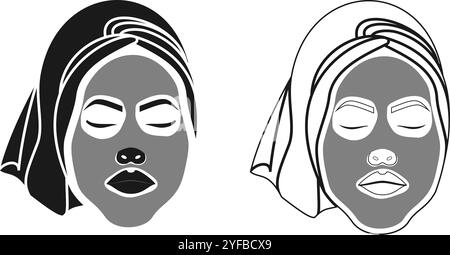 facial mask women with towel on head. vector illustration isolated on white background. Stock Vector