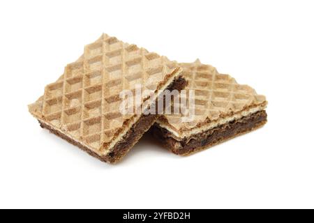 Wafer snack bars filled with milk-hazelnuts cream isolated on white background Stock Photo