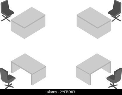 isometric desk and chair for office work. vector illustration isolated on white background. Stock Vector