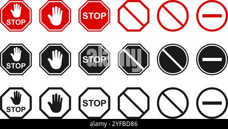 stop sign icon set vector illustration isolated on white background. Stock Vector