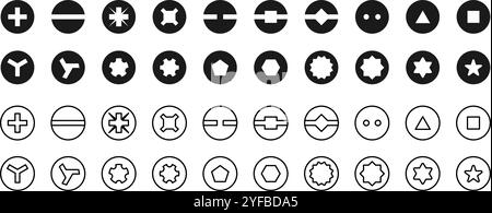 screw head icon set vector illustration isolated on white background. Stock Vector