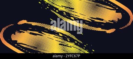 Abstract Sports Background with Orange and Green Gradient Brushstrokes and Halftone Effect. Vibrant Grunge Background Stock Vector
