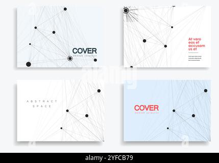 Vector abstract 4 brochures with molecules of black color on white background Stock Vector