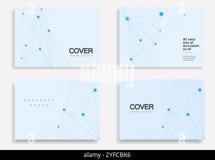 Vector abstract 4 brochures with molecules of black color on white background Stock Vector