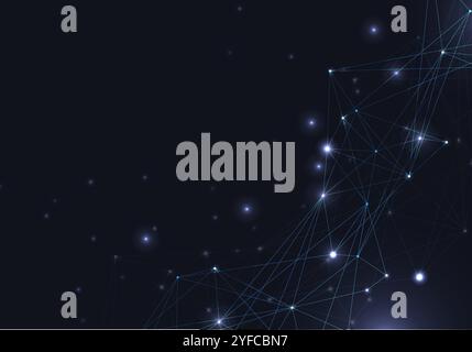 Abstract vector glowing bright molecules with dots and lines on blue background Stock Vector