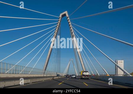 Major construction site Leverkusen Rhine Bridge Federal Motorway 1 Stock Photo