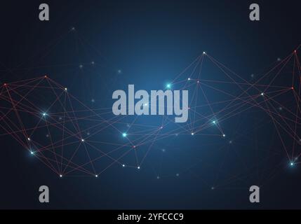 Abstract vector glowing bright molecules with dots and lines on blue background Stock Vector