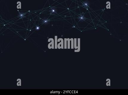Abstract vector glowing bright molecules with dots and lines on blue background Stock Vector