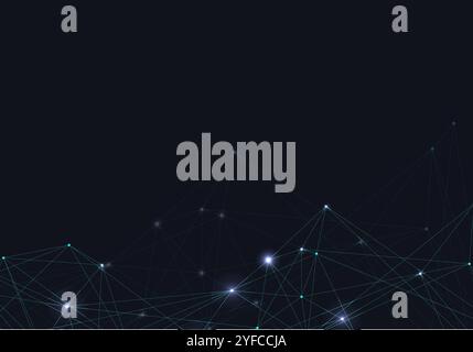 Abstract vector glowing bright molecules with dots and lines on blue background Stock Vector