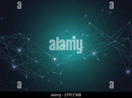Vector abstract glowing bright molecules with dots and lines on a green background. Stock Vector