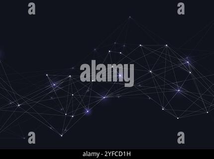 Abstract vector glowing bright molecules with dots and lines on blue background Stock Vector