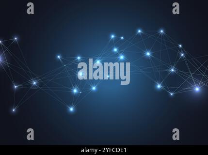 Abstract vector glowing bright molecules with dots and lines on blue background Stock Vector