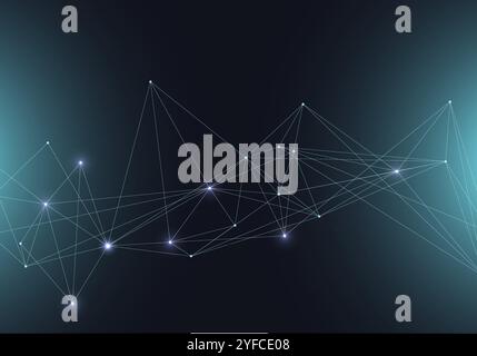 Vector abstract glowing bright molecules with dots and lines on background. Stock Vector