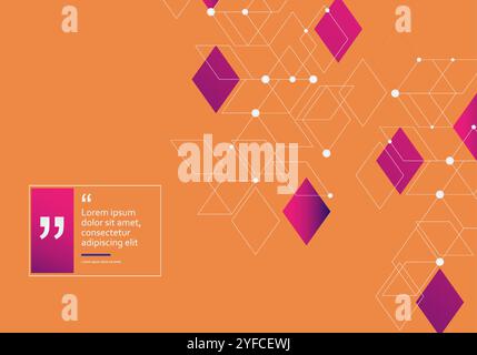 vector connection with dots lines with pink squares orange background Stock Vector