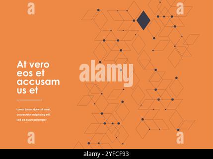vector connection with dots lines with one gray square orange background Stock Vector