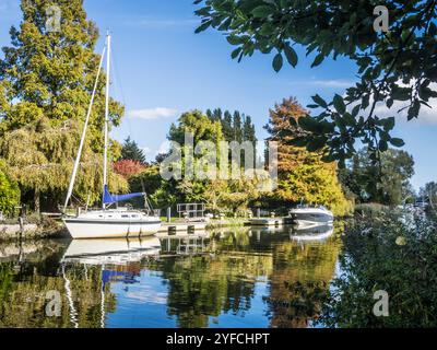 Boats on the River Frome at Wareham in Dorset. Stock Photo