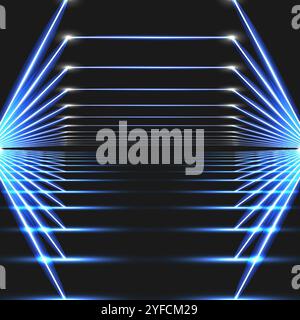 Modern technology illustration with square mesh. Abstract glowing hexagon dark background Stock Vector
