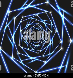 Modern technology illustration with square mesh. Abstract glowing hexagon dark background Stock Vector