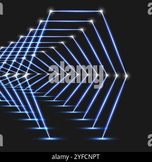 Abstract blue background with hexagons and wires. Stock Vector