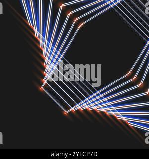 Abstract blue background with hexagons and wires.Vector glowing figure. Stock Vector