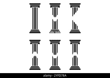 Cartoon greek columns. Cartoon ancient pillars, doric, ionic and corinthian ornaments, antique colonnade decoration flat vector illustration Stock Vector