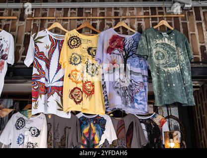 Vintage T Shirts on sale in a Retro Boutique Shop Amerika Mura District in Osaka Japan Stock Photo