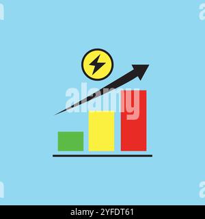 bar chart with rising exponential trend and red arrow, electricity price growth trend concept Stock Vector