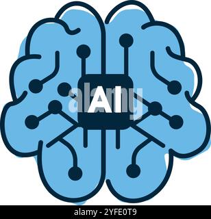 Artificial intelligence concept illustrated as a blue brain with interconnected nodes representing digital technology and innovation Stock Vector