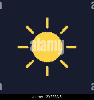 Pixel Art Yellow Sun Icon. Retro Weather Symbol. 8 Bit Video Game Concept. Isolated Vector Illustration Stock Vector